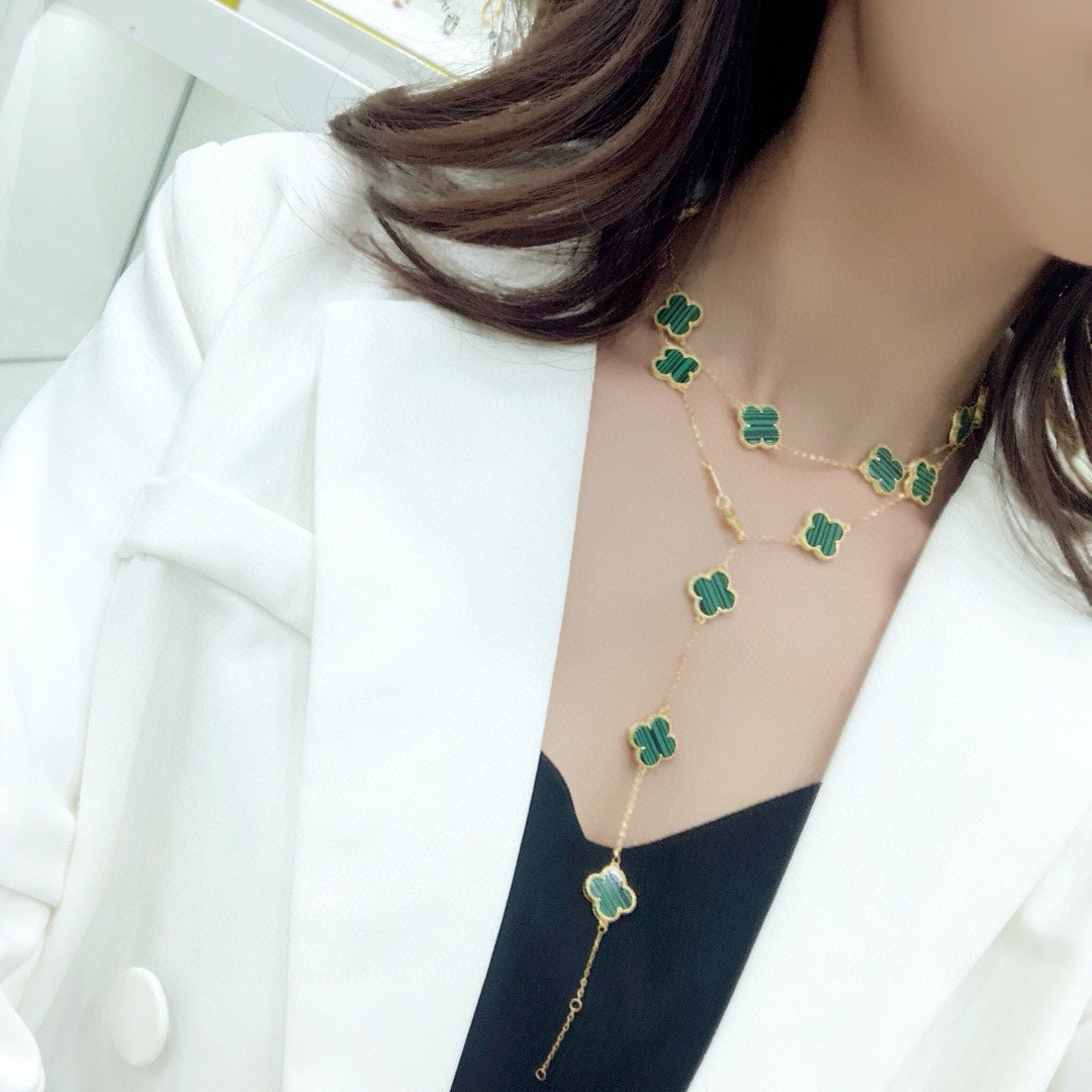 Roostick Vintage Alhambra Malachite 20 Motifs Long Necklace