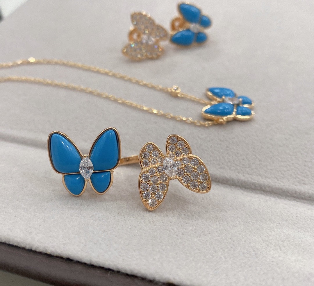 Roostick Two Butterfly Between the Finger Turquoise Ring