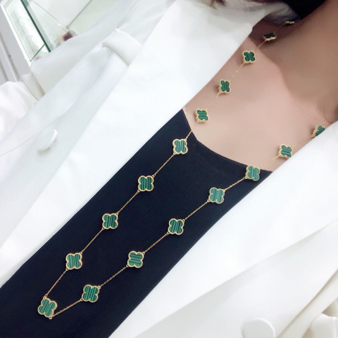 Roostick Vintage Alhambra Malachite 20 Motifs Long Necklace