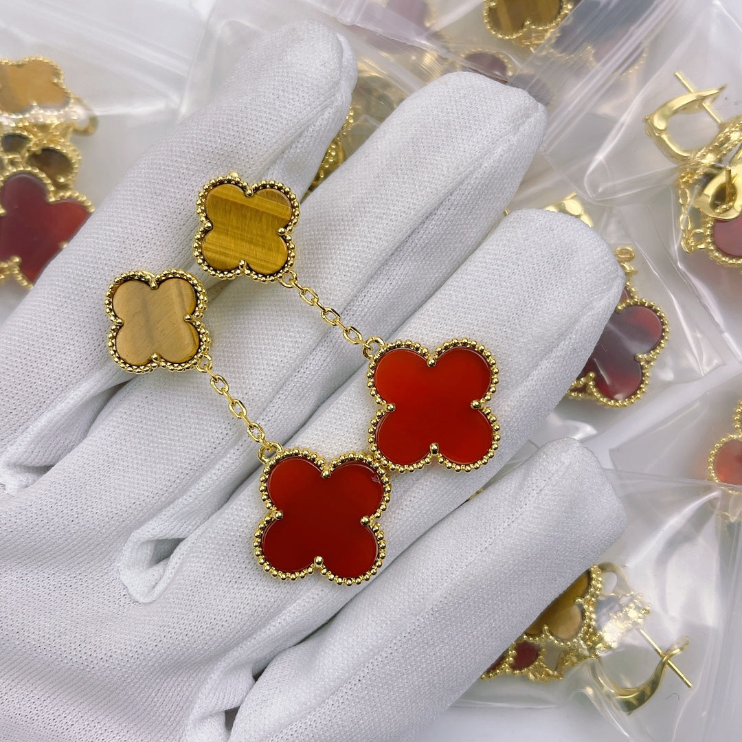 Roostick Magic Alhambra Carnelian & Tiger Eye Earrings
