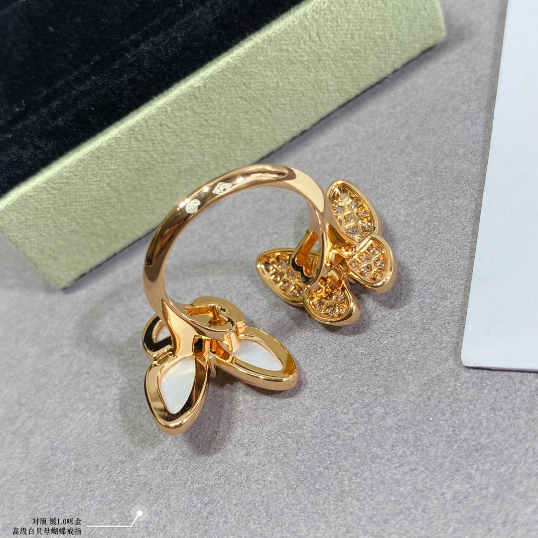 Roostick Two Butterfly Between the Finger Pearl Ring