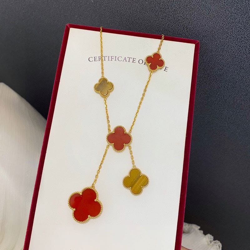 Magic Alhambra Six Motifs Carnelian Clover Necklace