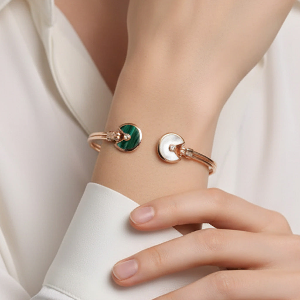 Malachite Pearl & Diamond Open Bracelet