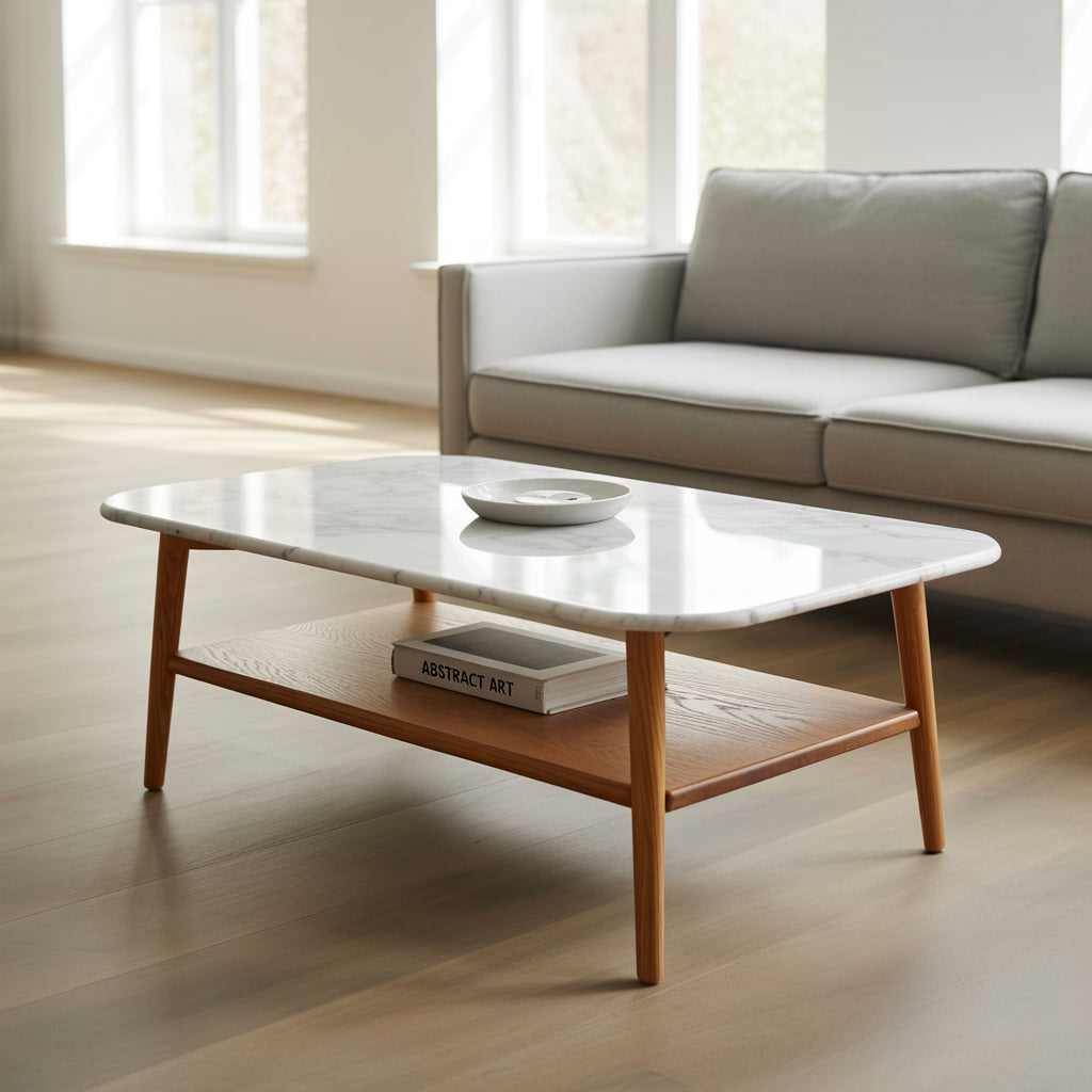 Marble Coffee Table Sleek Scandinavian Living Room Accent