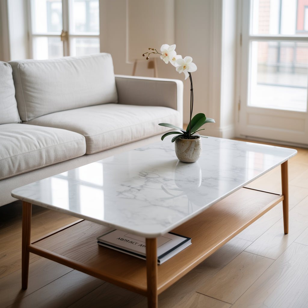 Marble Coffee Table Sleek Scandinavian Living Room Accent