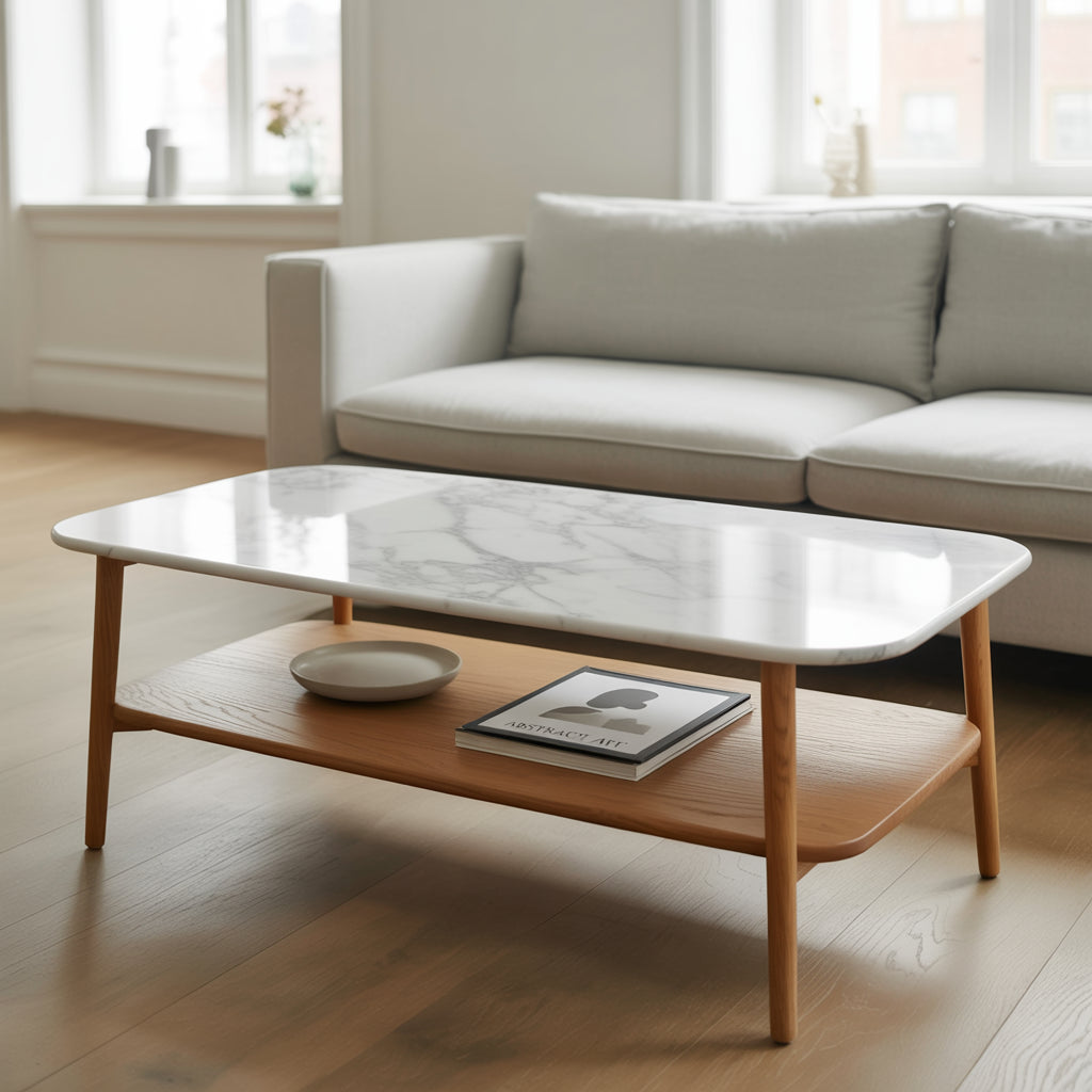 Marble Coffee Table Sleek Scandinavian Living Room Accent