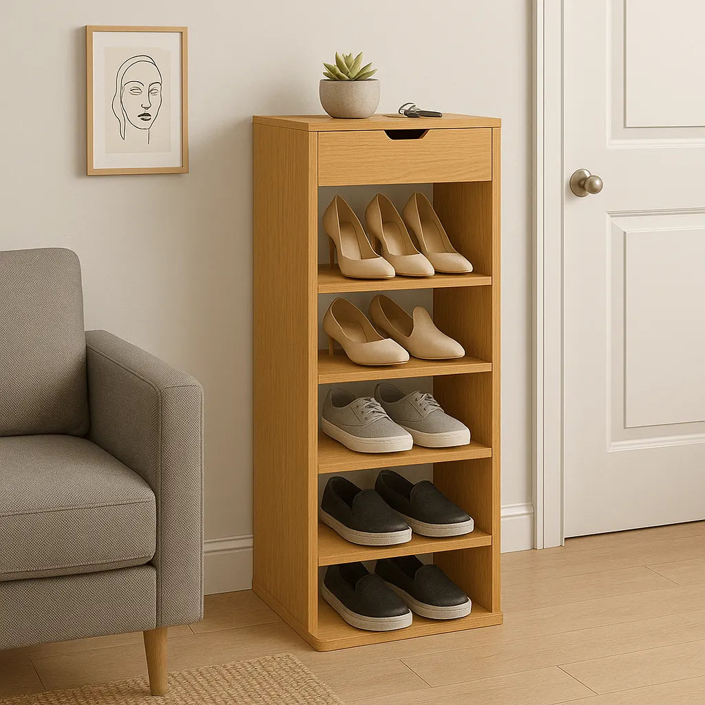 Modern Wooden Shoe Rack With Drawer for Entryway and Living Room