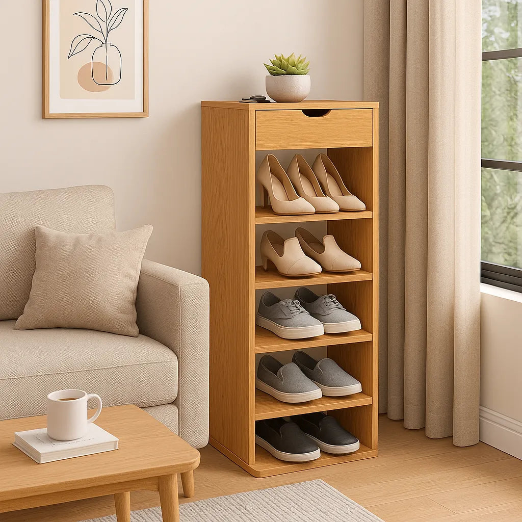 Modern Wooden Shoe Rack With Drawer for Entryway and Living Room