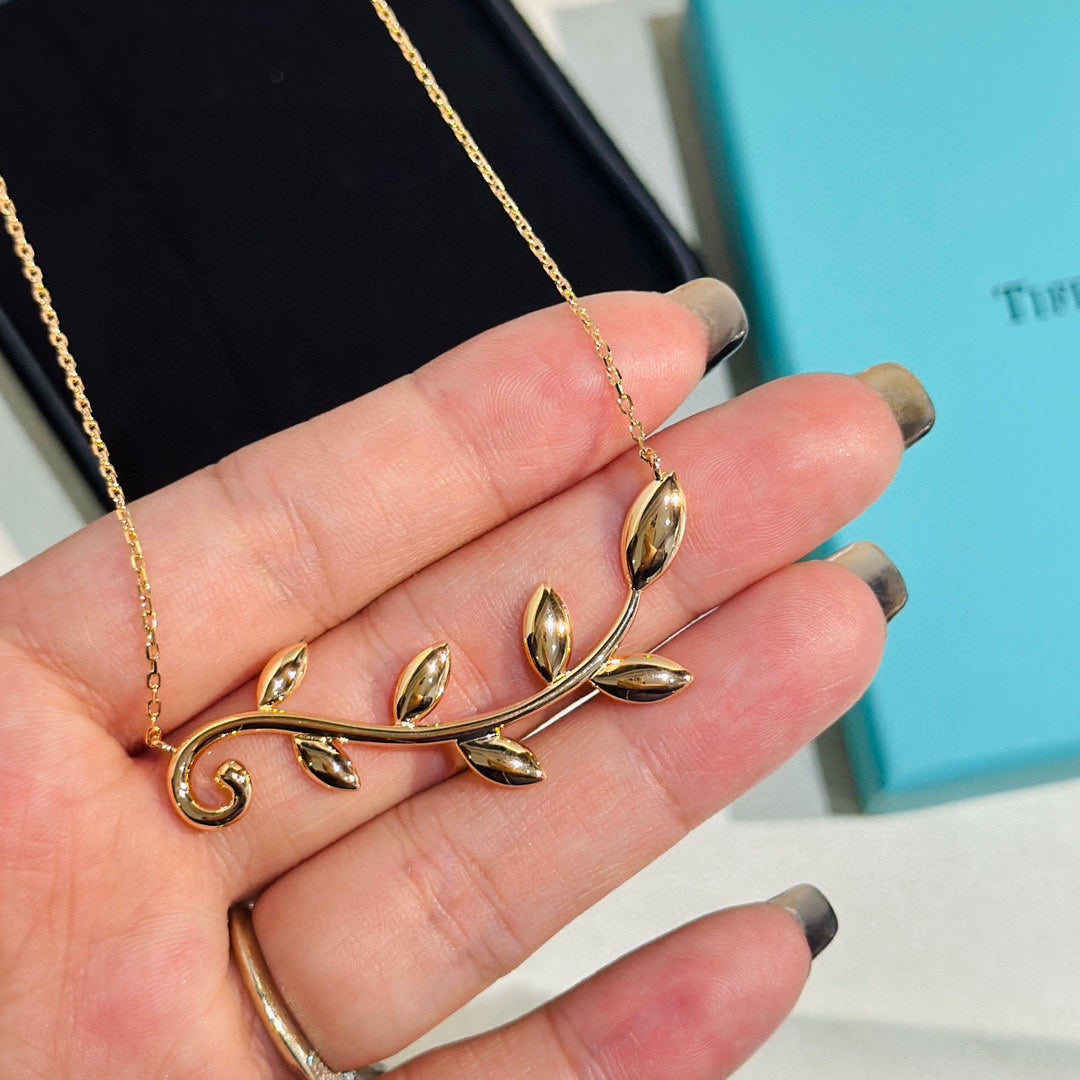 Olive Leaf Vine Pendant Necklace