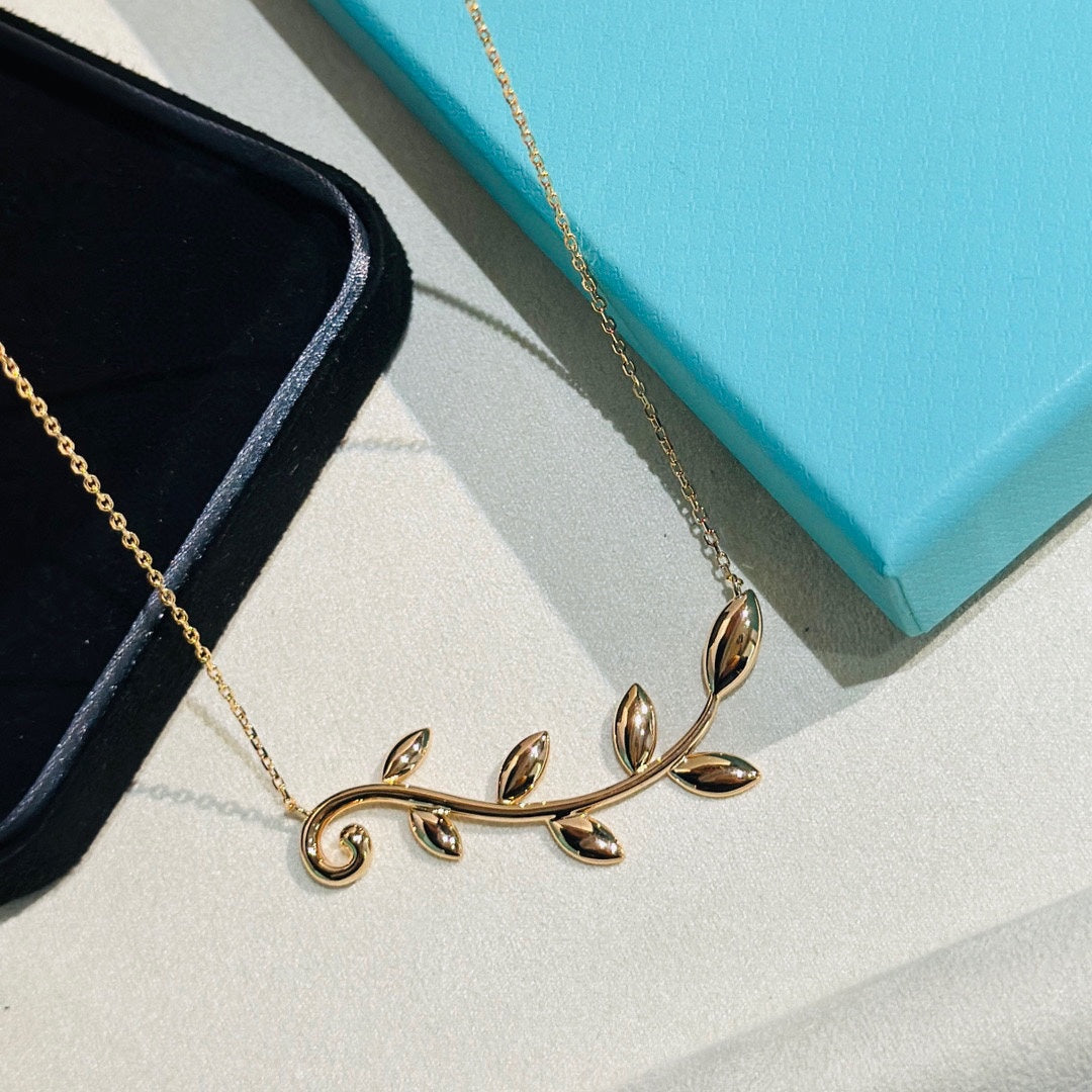 Olive Leaf Vine Pendant Necklace