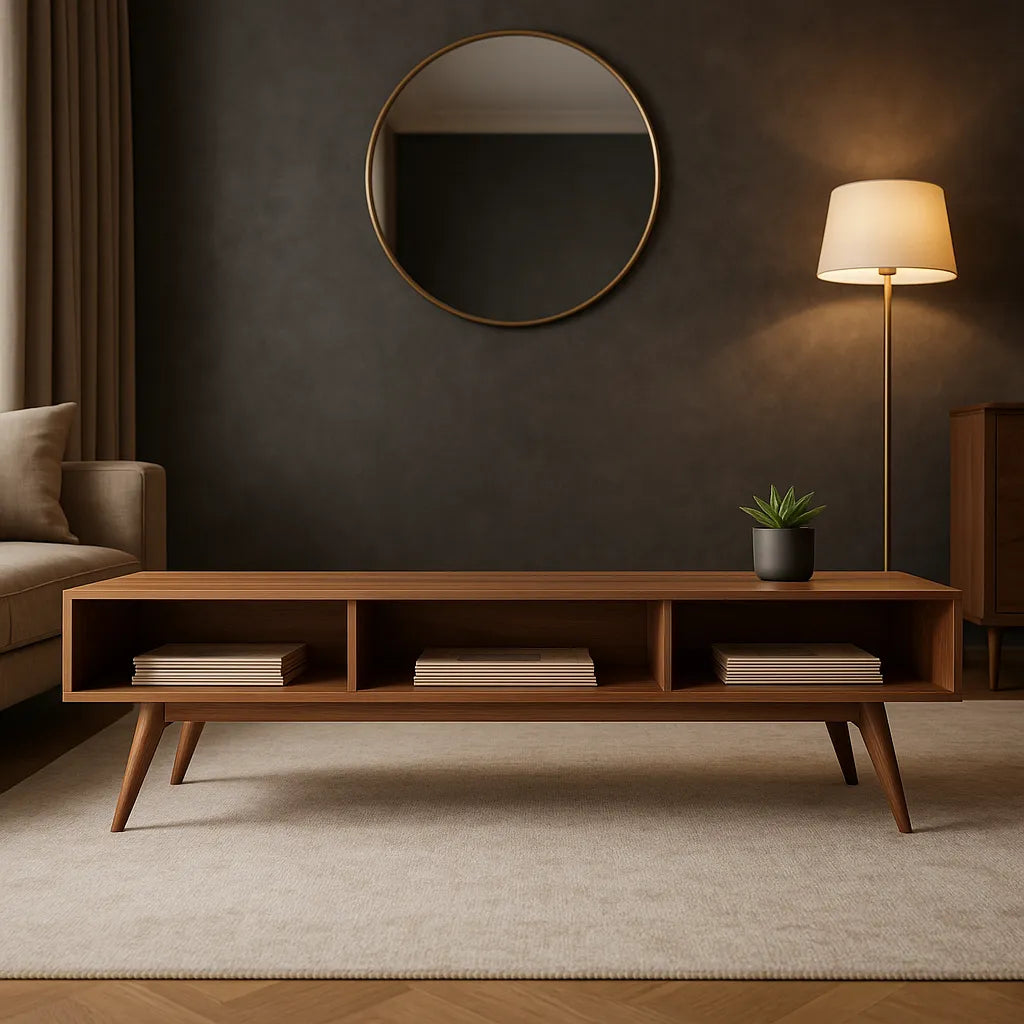 Open Shelf Bench Mid-Century Storage Solution for Modern Interior