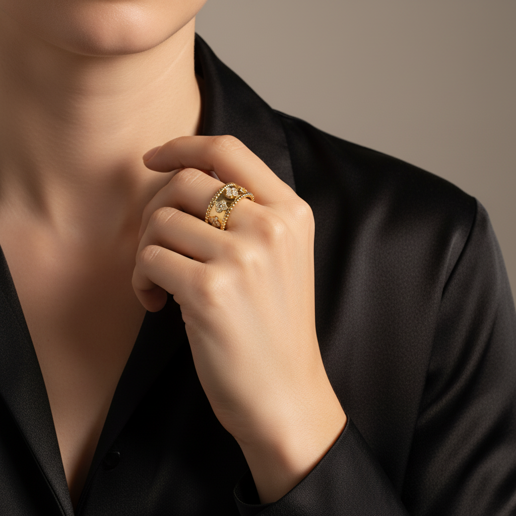 Perlée Clovers Diamond Ring in 18K Gold Vermeil