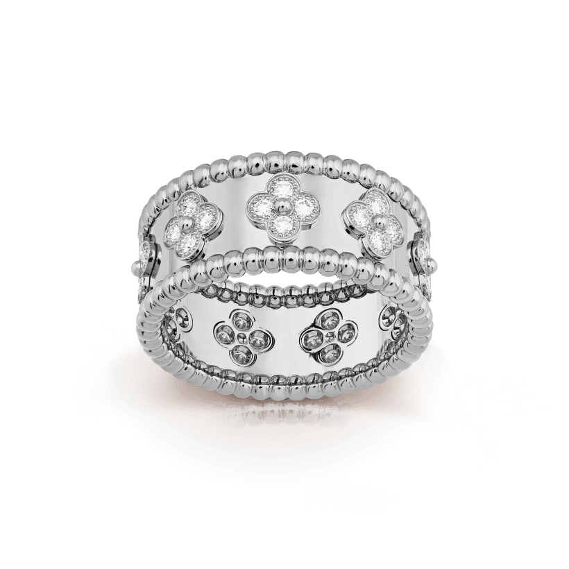 Perlée Clovers Diamond Ring in 18K Gold Vermeil