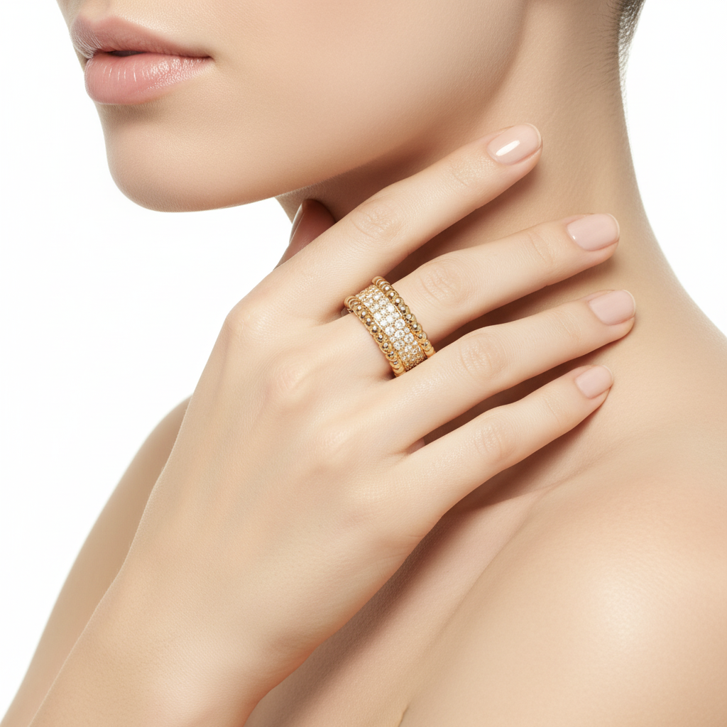 Perlée Diamonds 3 Row Ring