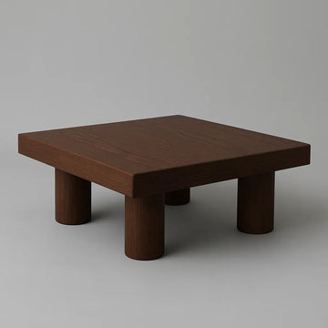 Walnut Square Coffee Table With Bold Round Legs And Smooth Wood Surface
