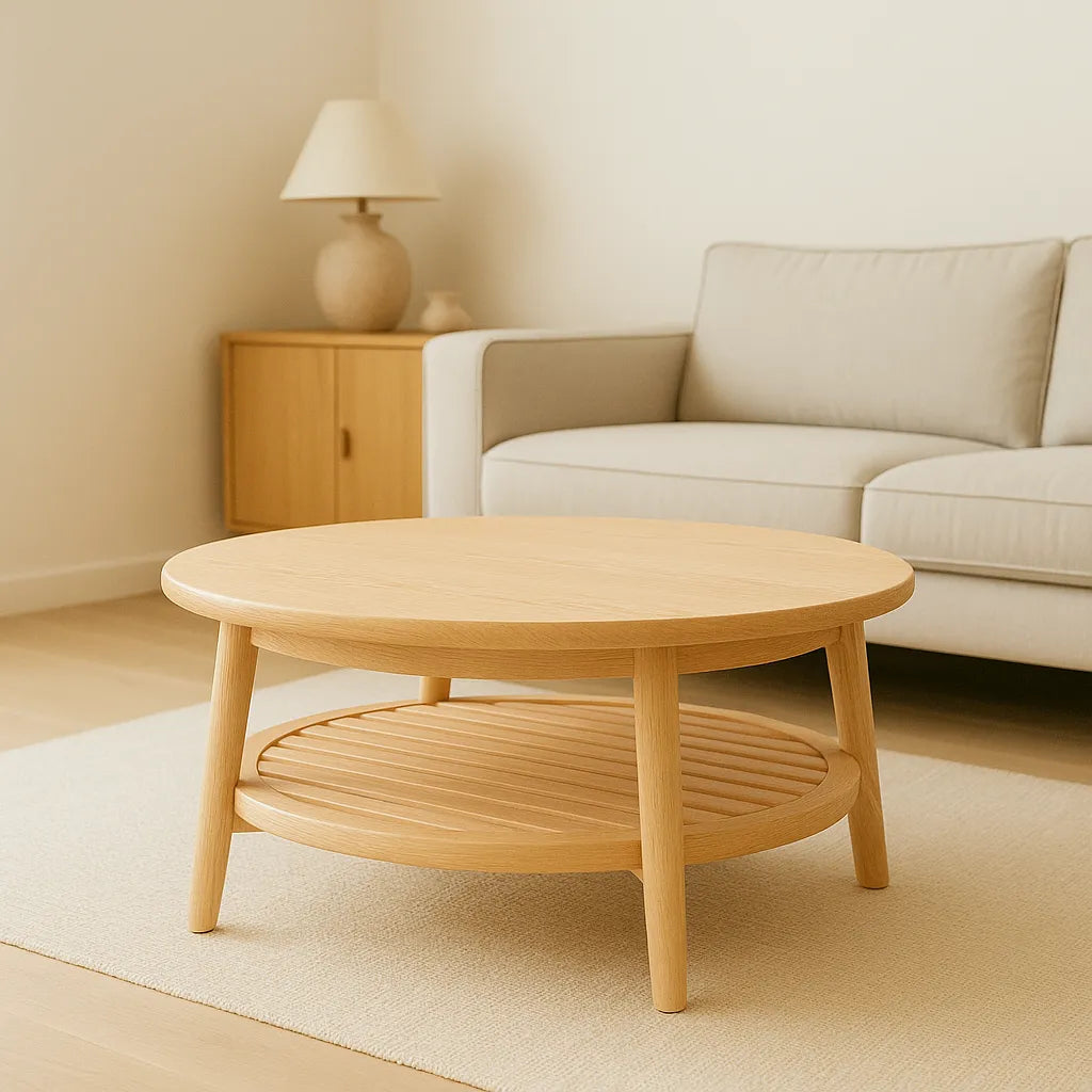 Round Coffee Table Two Tier Open Storage For Airy Living Space