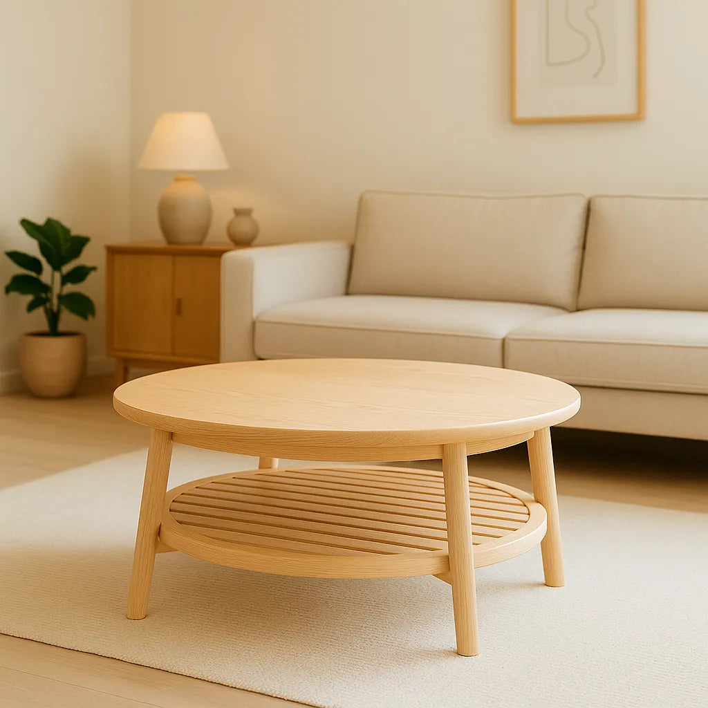 Round Coffee Table Two Tier Open Storage For Airy Living Space