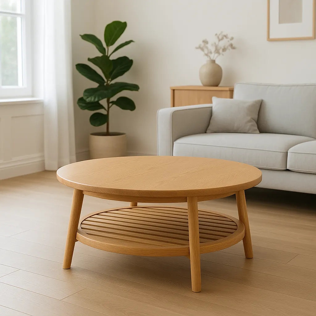 Round Coffee Table Two Tier Open Storage For Airy Living Space