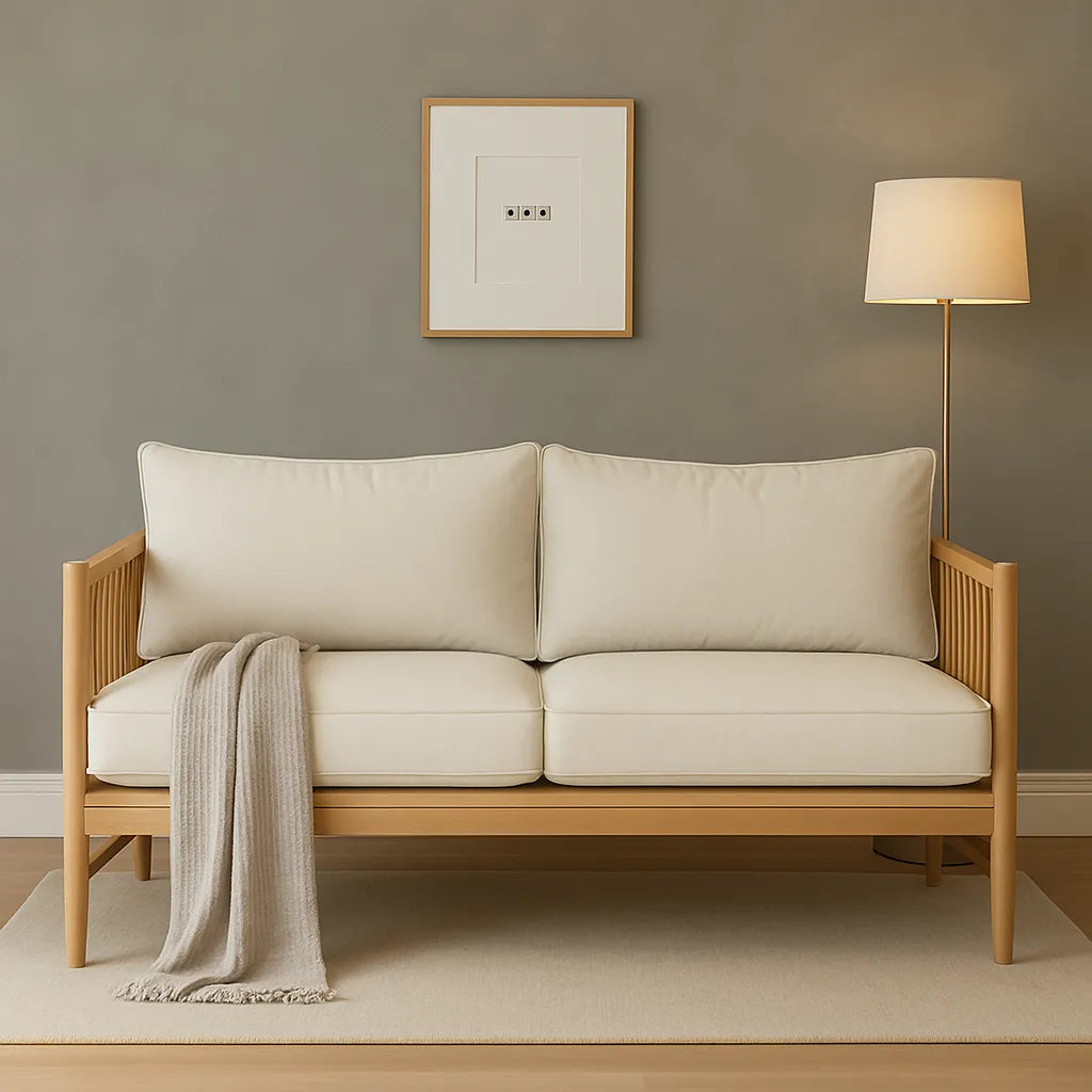Slat Arm 2 Seater Sofa Clean Line Cozy Accent