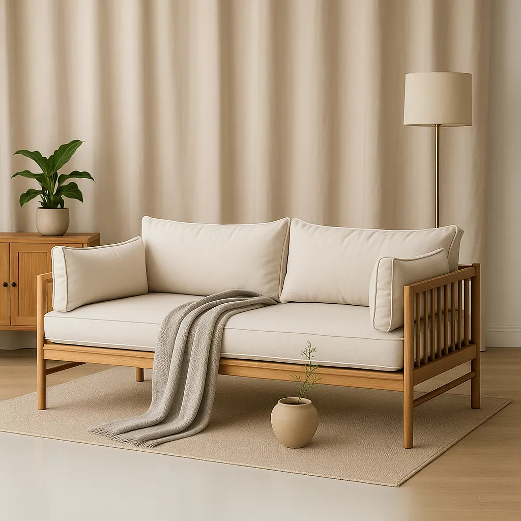 Slat Arm 2 Seater Sofa Clean Line Cozy Accent