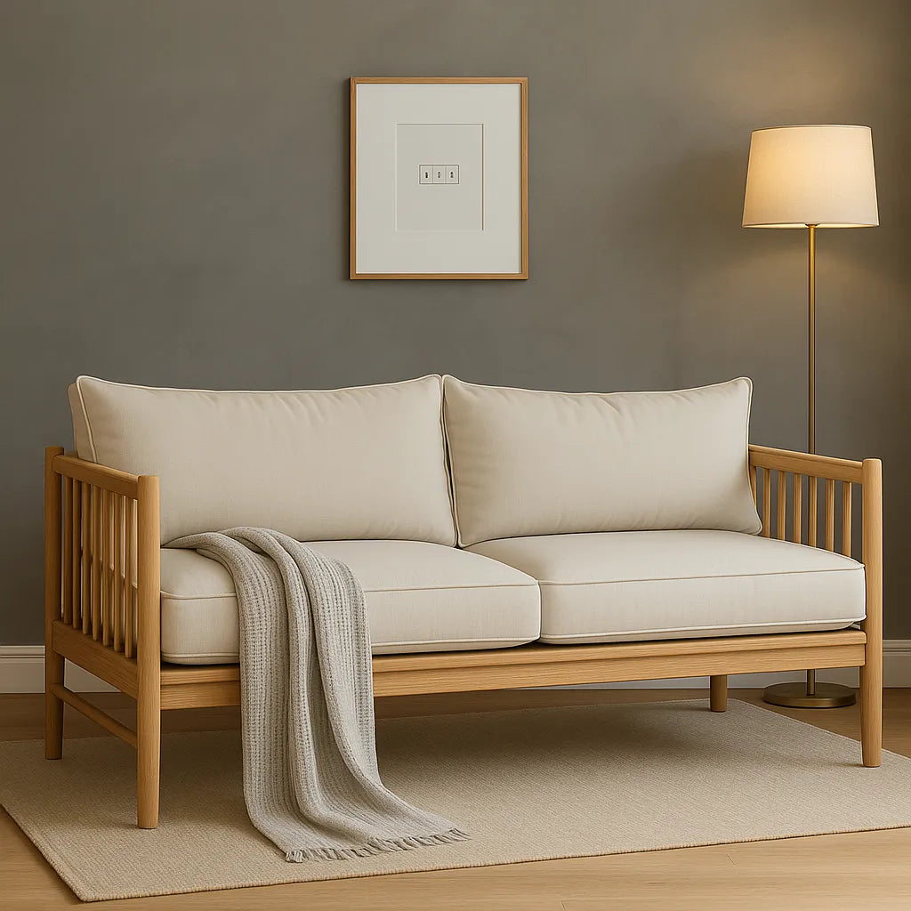 Slat Arm 2 Seater Sofa Clean Line Cozy Accent
