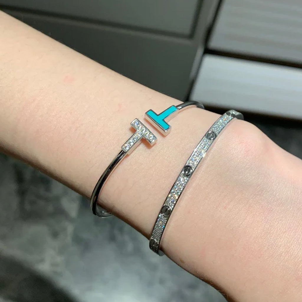 T Diamond And Turquoise Wire Bracelet