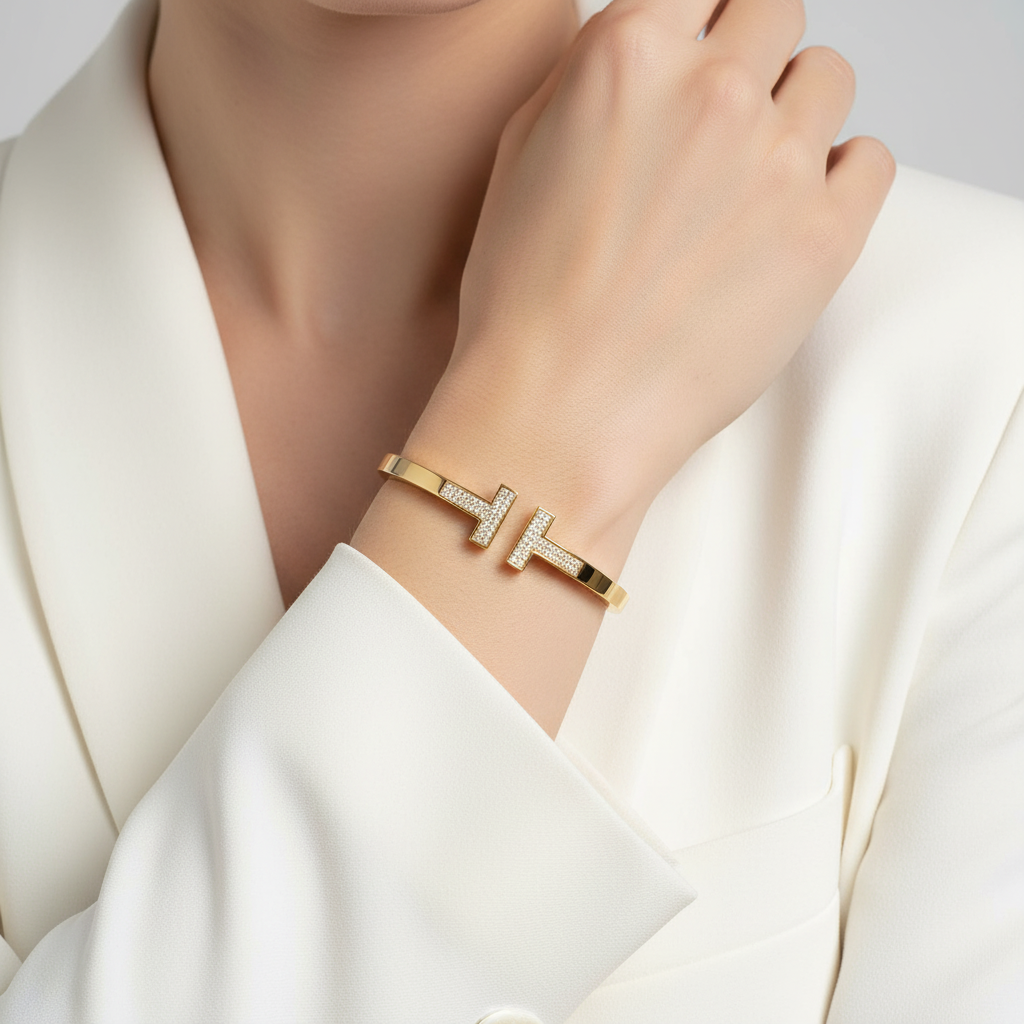 T Diamond Open Square Bracelet