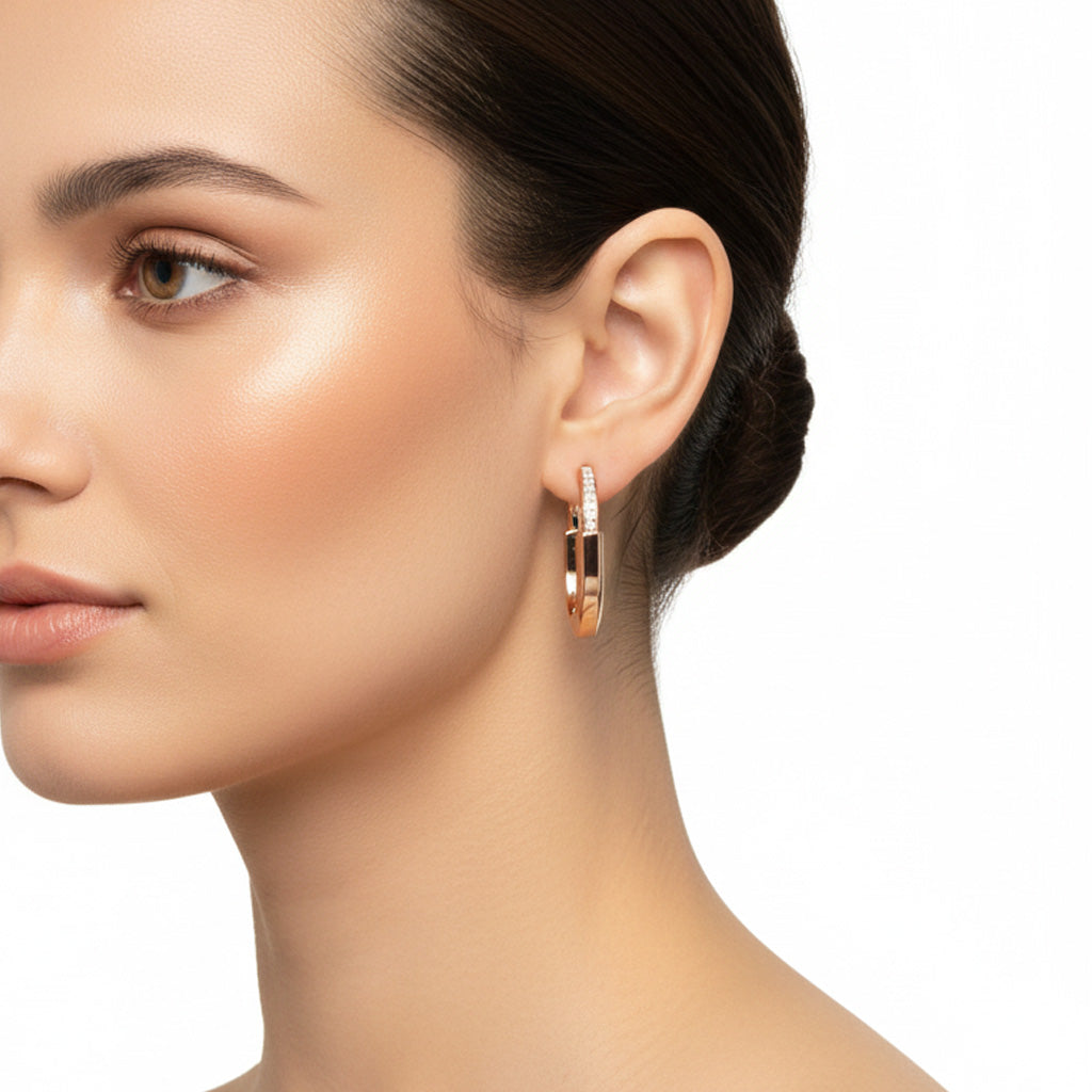 T Lock Diamond Medium Hoop Earrings