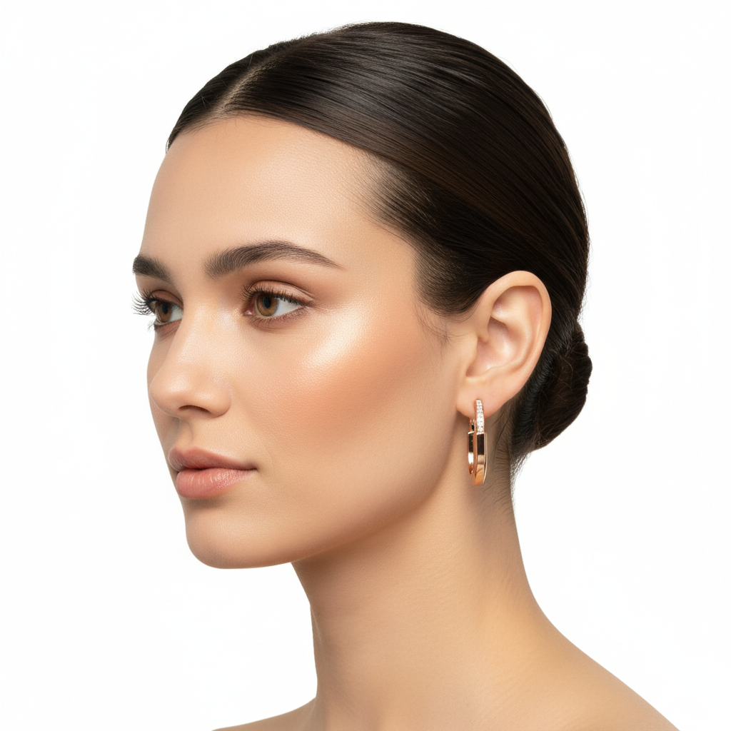 T Lock Diamond Medium Hoop Earrings