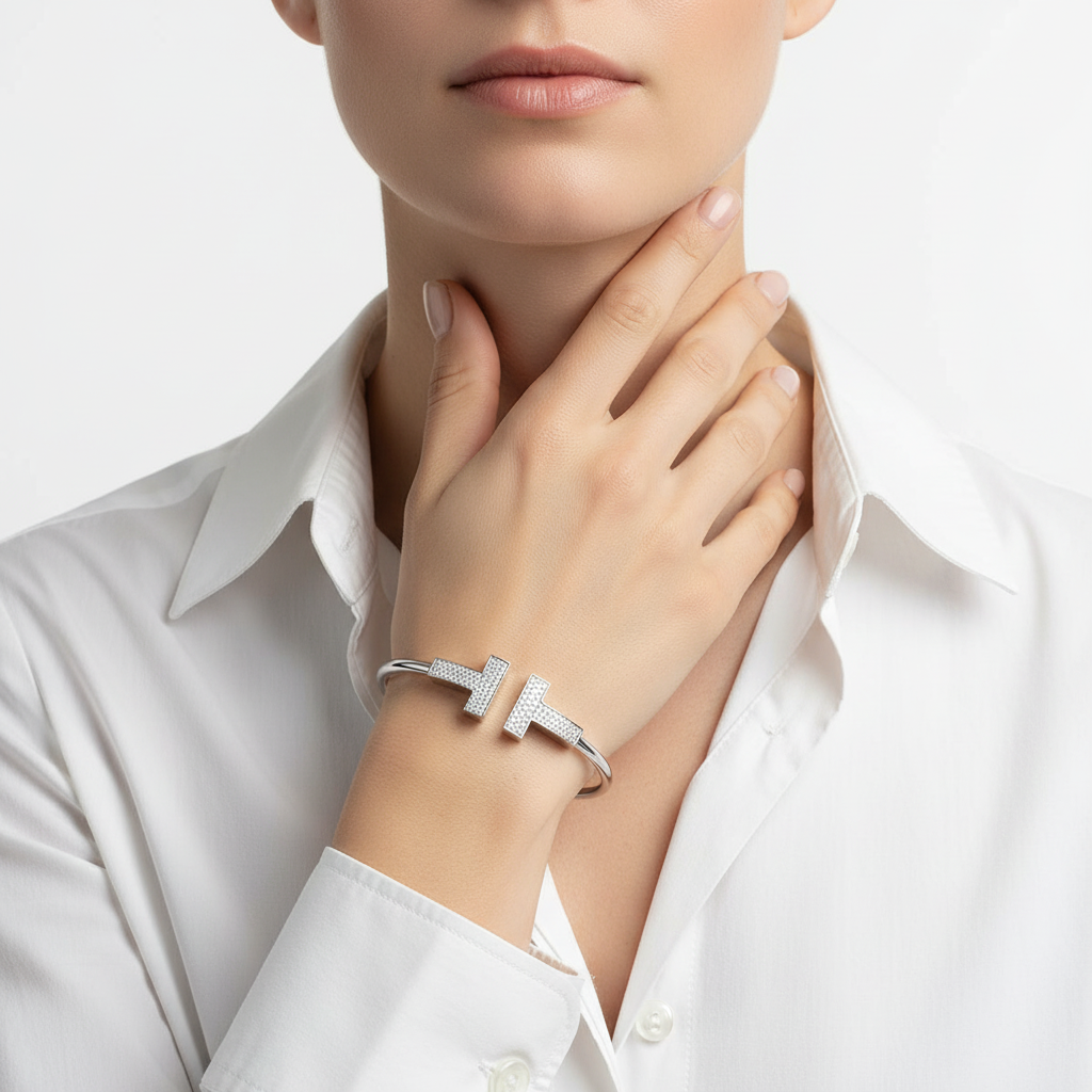 T Wide Diamond Wire Bracelet