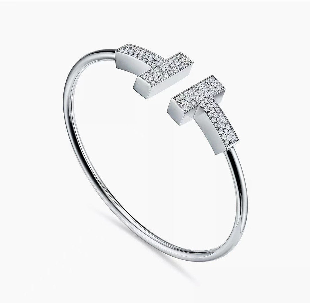 T Wide Diamond Wire Bracelet