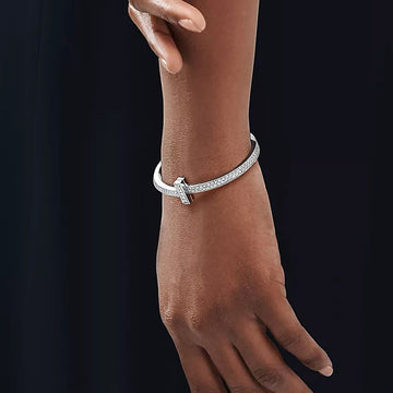 T1 Wide Diamond Hinged Bangle Bracelet