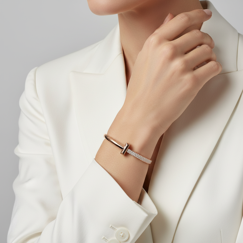 T1 Wide Diamond Hinged Bracelet