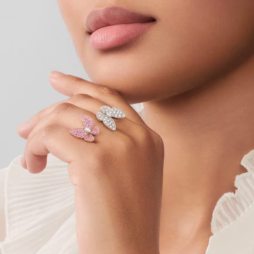 Two Butterfly Between The Finger Sapphire Ring