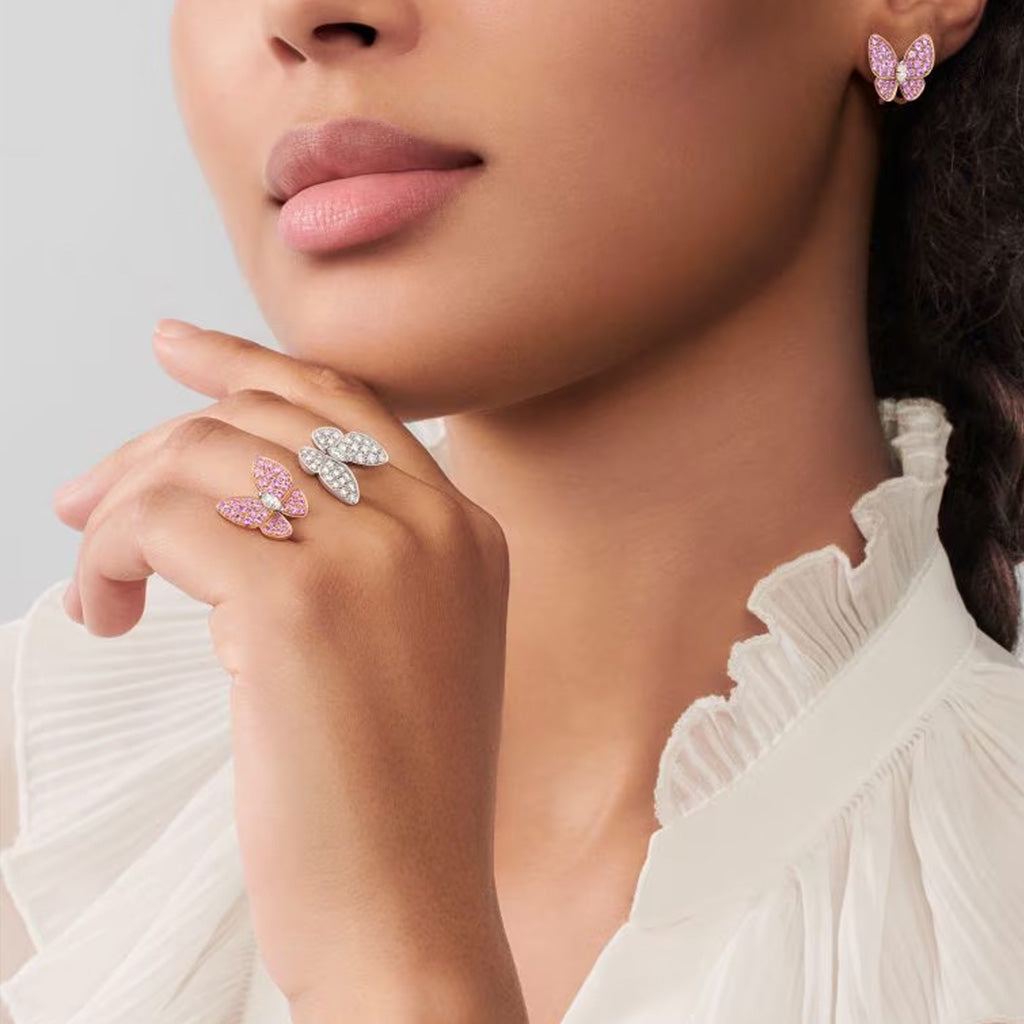 Two Butterfly Between The Finger Sapphire Ring