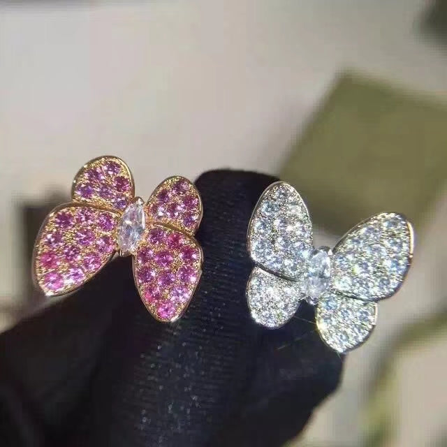 Two Butterfly Between The Finger Sapphire Ring