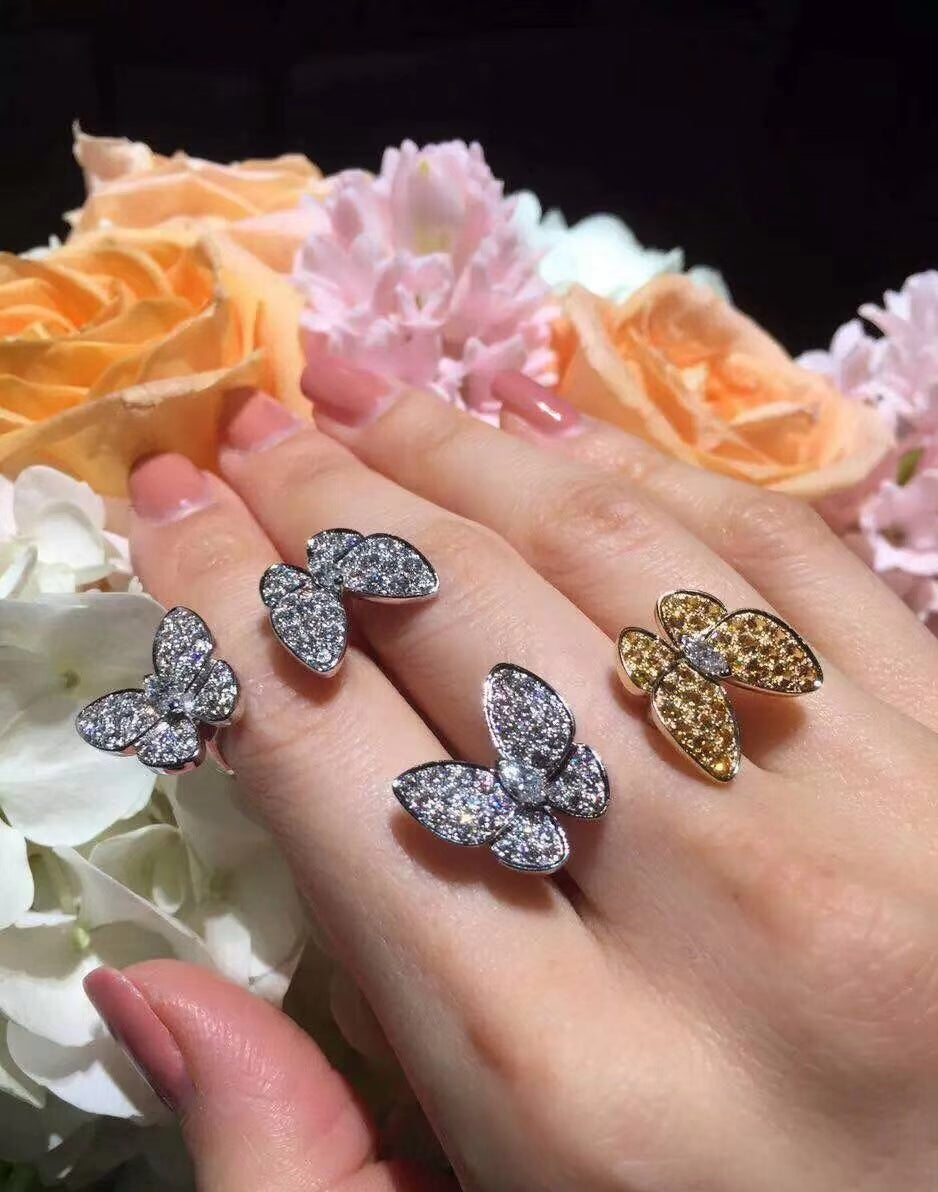 Two Butterfly Between The Finger Sapphire Ring