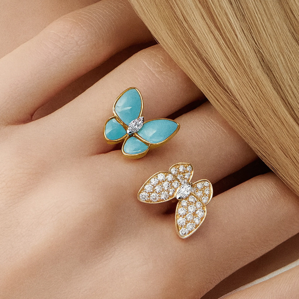 Two Butterfly Between The Finger Turquoise Ring