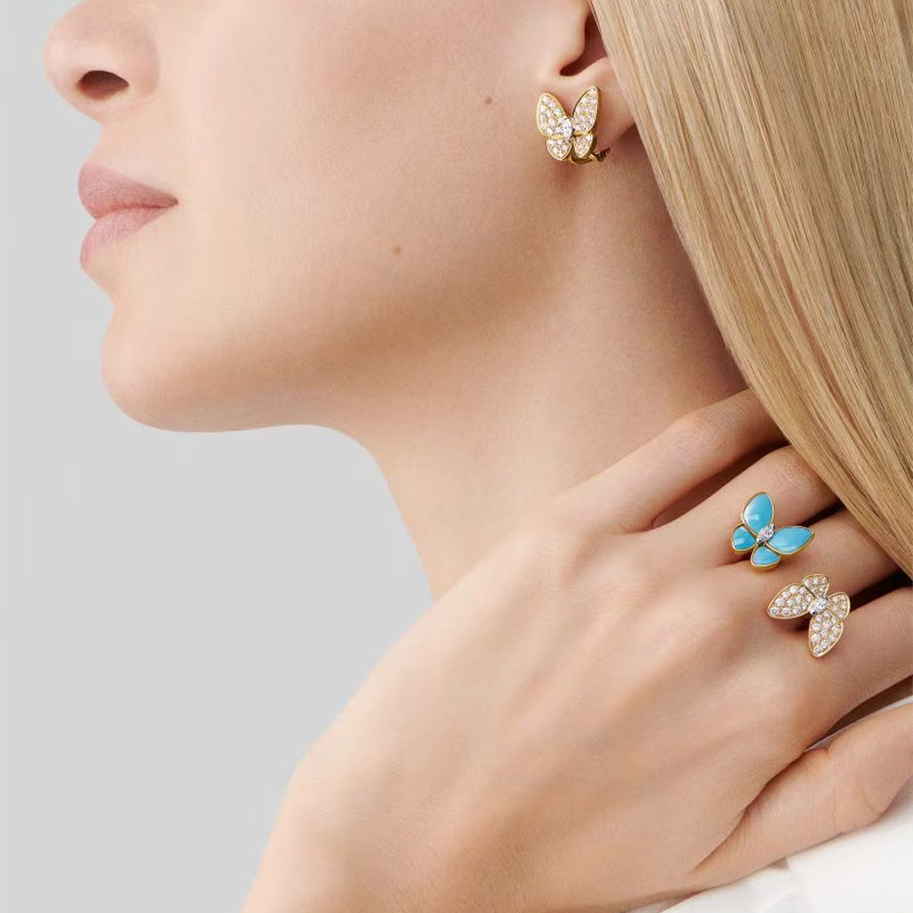 Two Butterfly Between The Finger Turquoise Ring