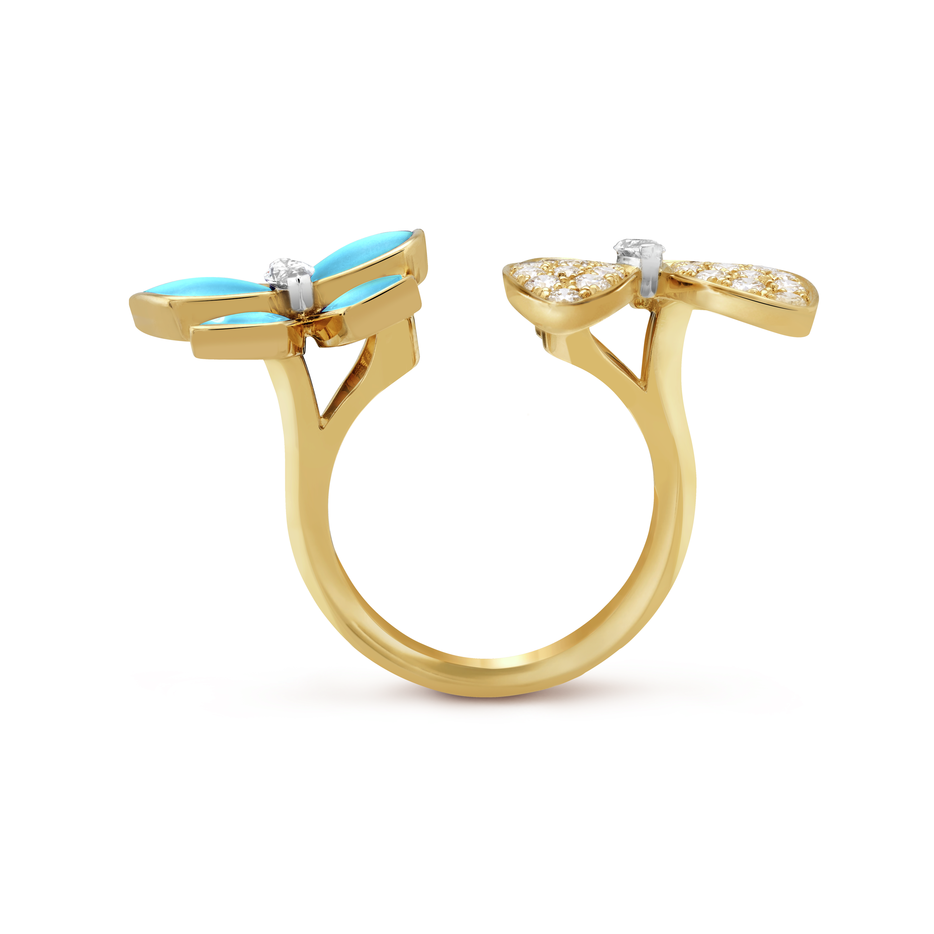 Two Butterfly Between The Finger Turquoise Ring