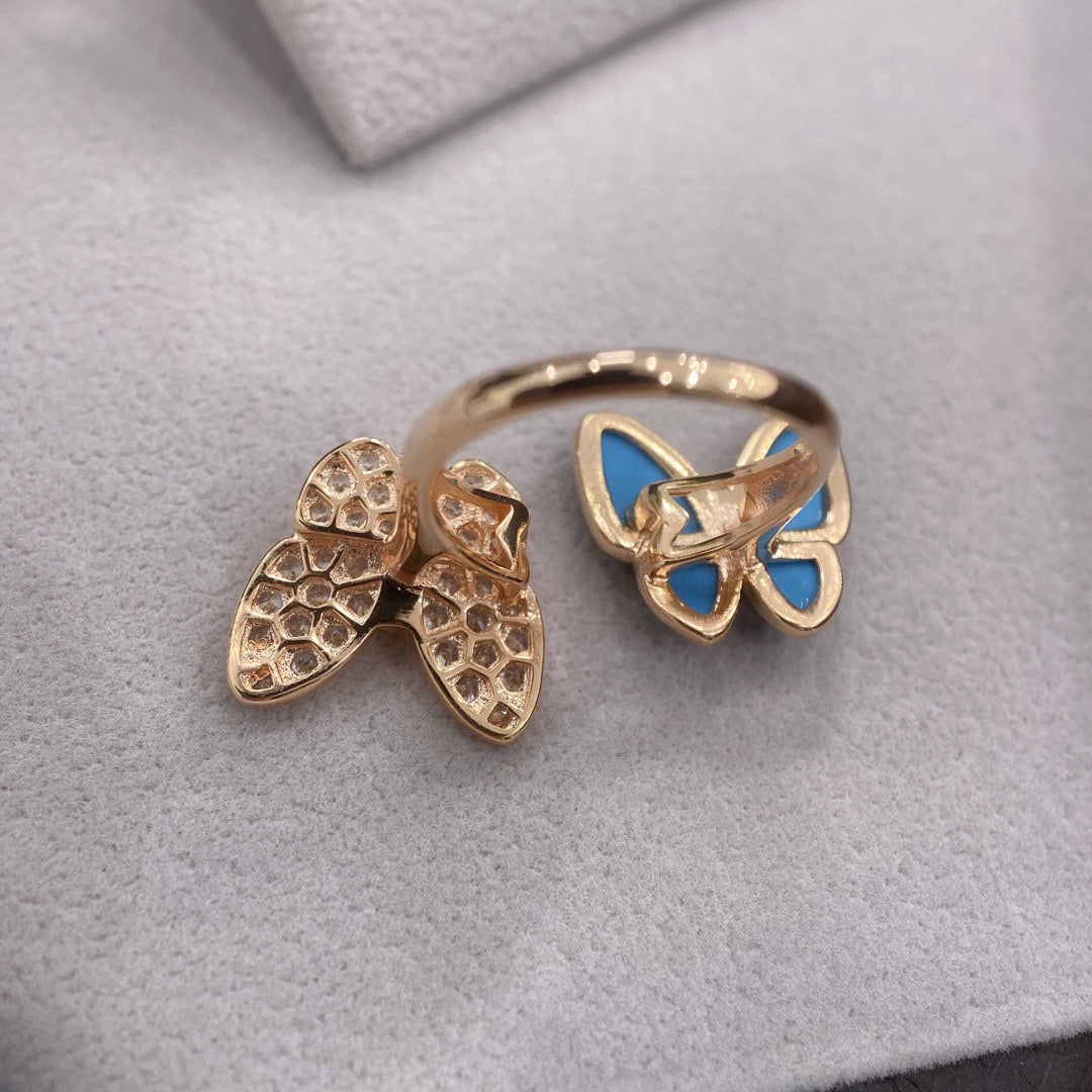Two Butterfly Between The Finger Turquoise Ring
