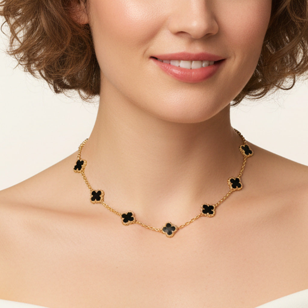 Vintage Alhambra Black 10 Motifs Clover Necklace