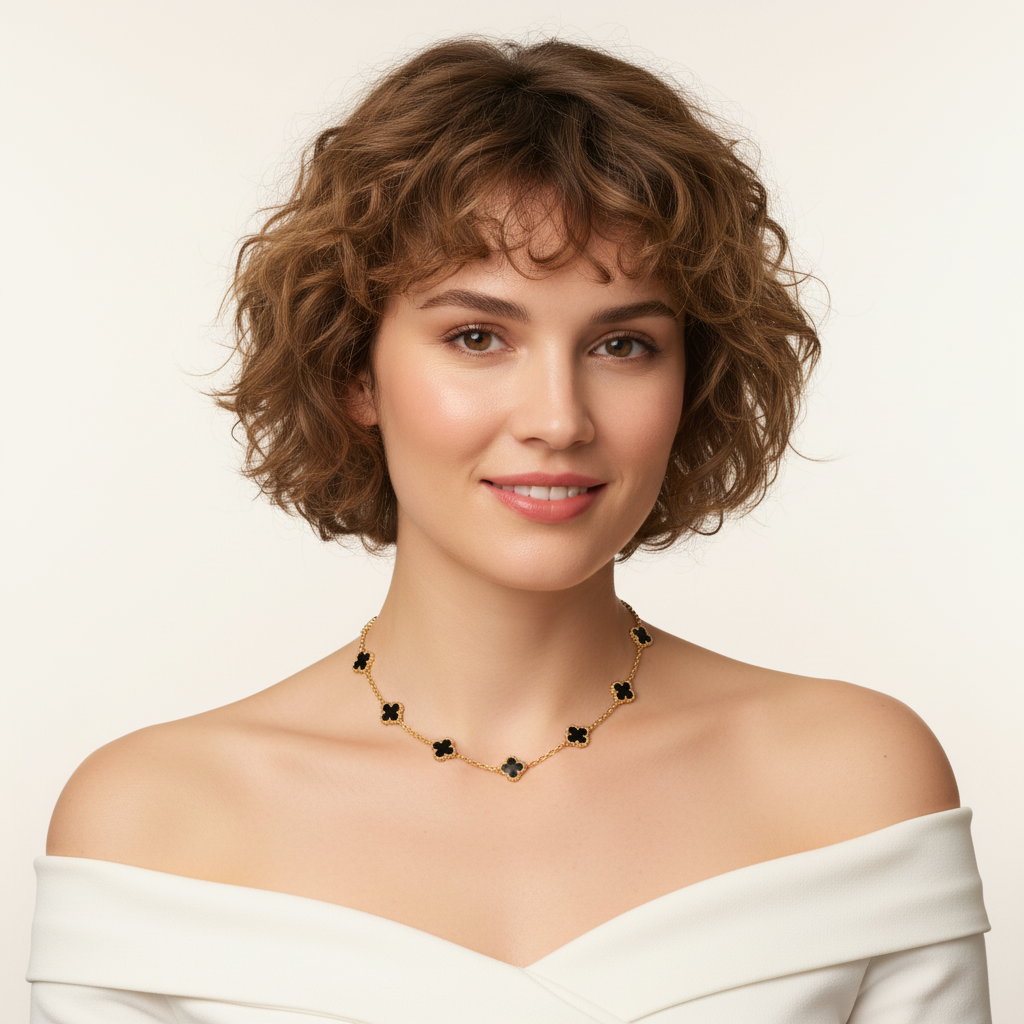 Vintage Alhambra Black 10 Motifs Clover Necklace