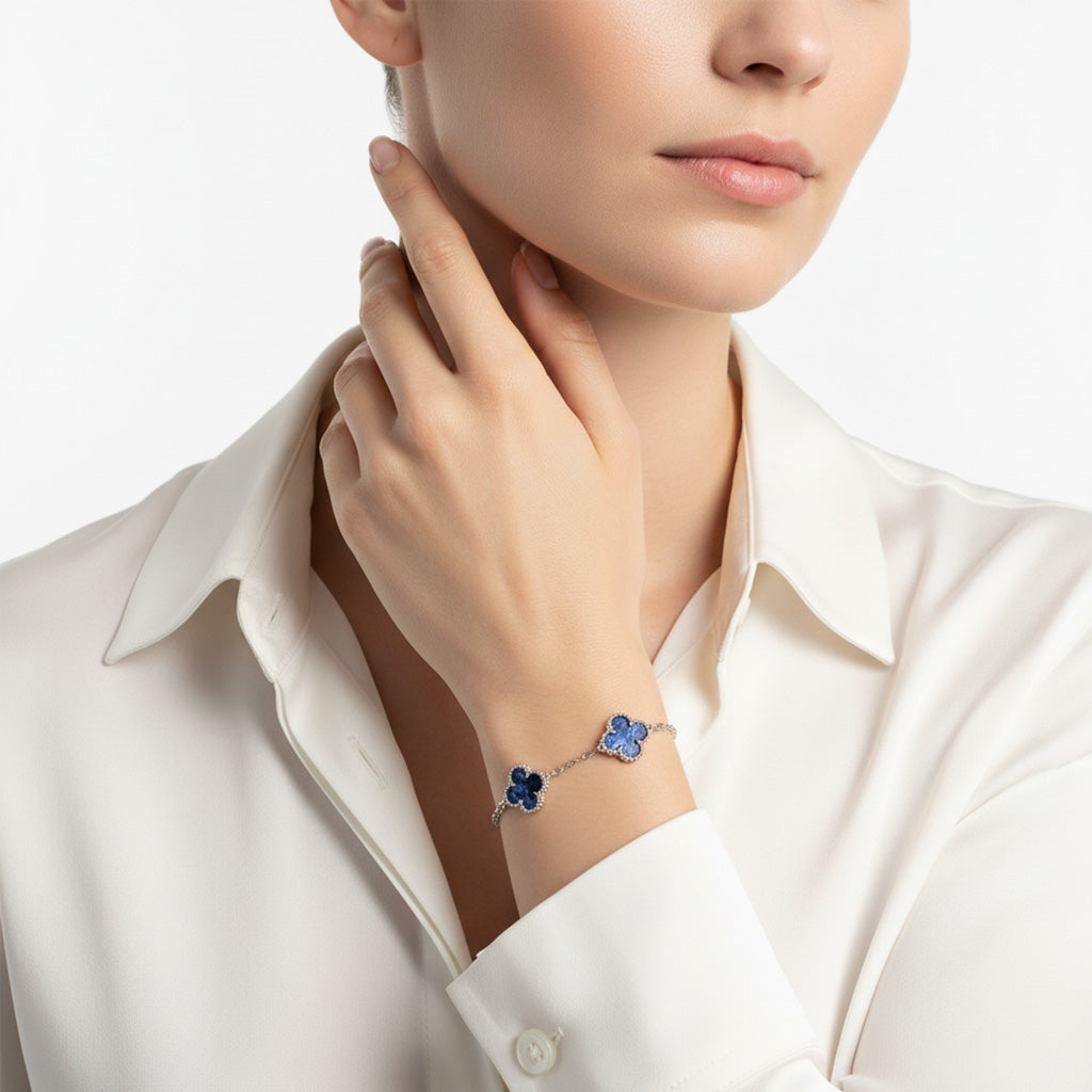 Vintage Alhambra Crystal Blue Clover Bracelet