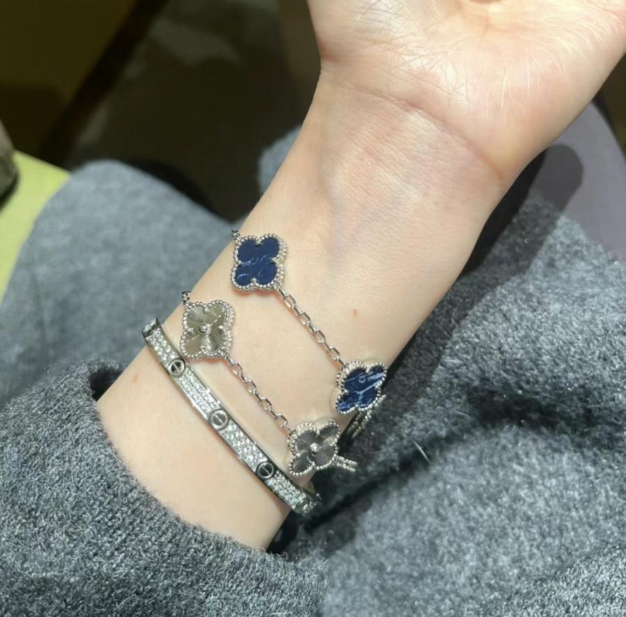 Vintage Alhambra Crystal Blue Clover Bracelet