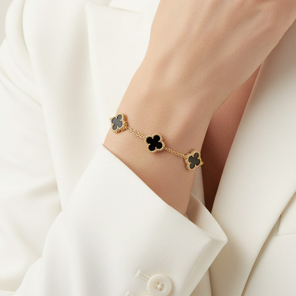 Vintage Alhambra Five Motifs Black Clover Bracelet