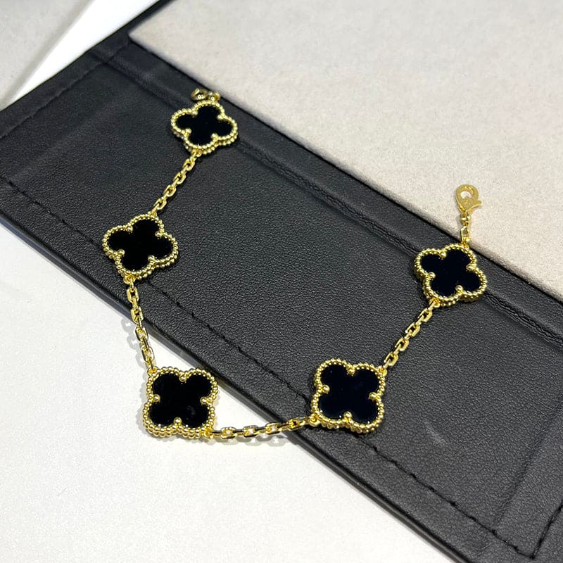 Vintage Alhambra Five Motifs Black Clover Bracelet