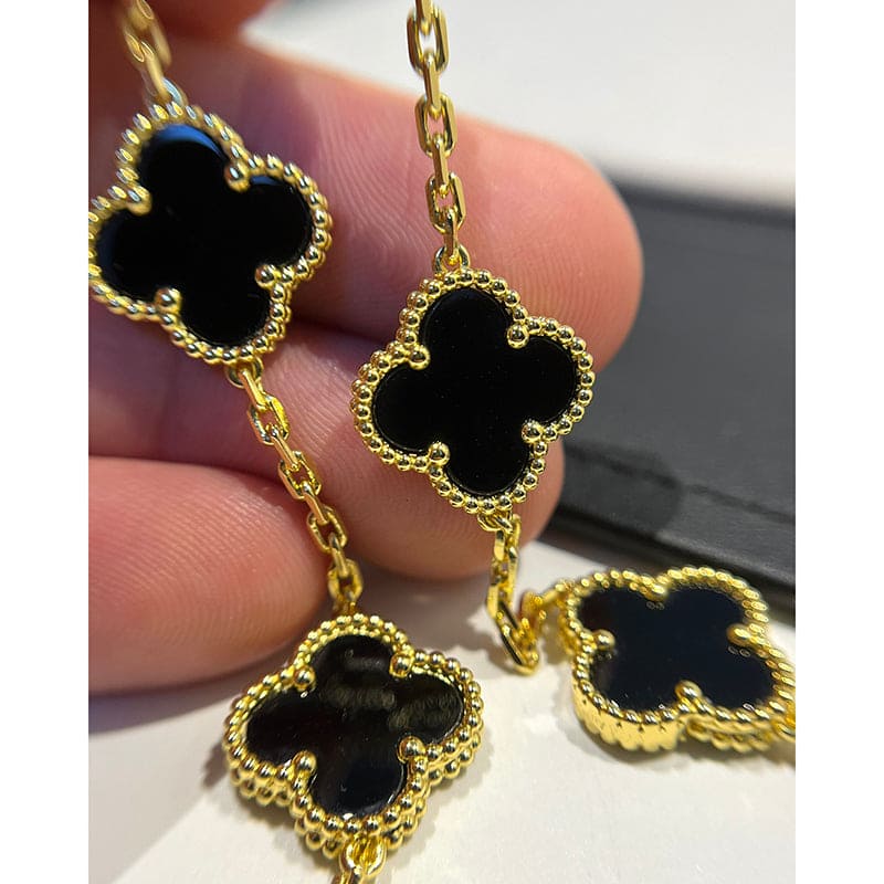 Vintage Alhambra Five Motifs Black Clover Bracelet