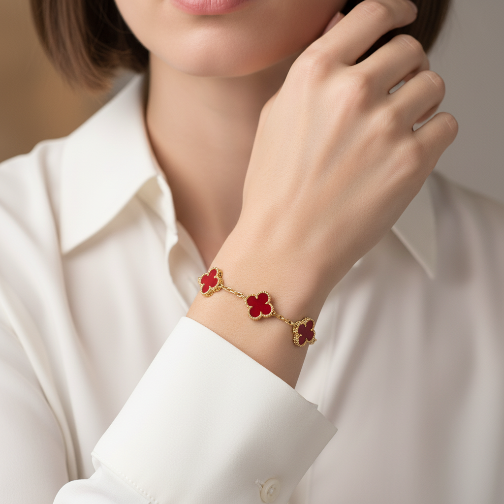 Vintage Alhambra Five Motifs Carnelian Bracelet