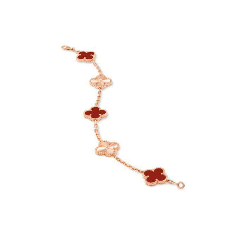 Vintage Alhambra Five Motifs Carnelian Clover Bracelet